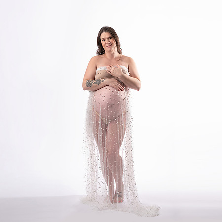 White Sheer Fabric with Pearls